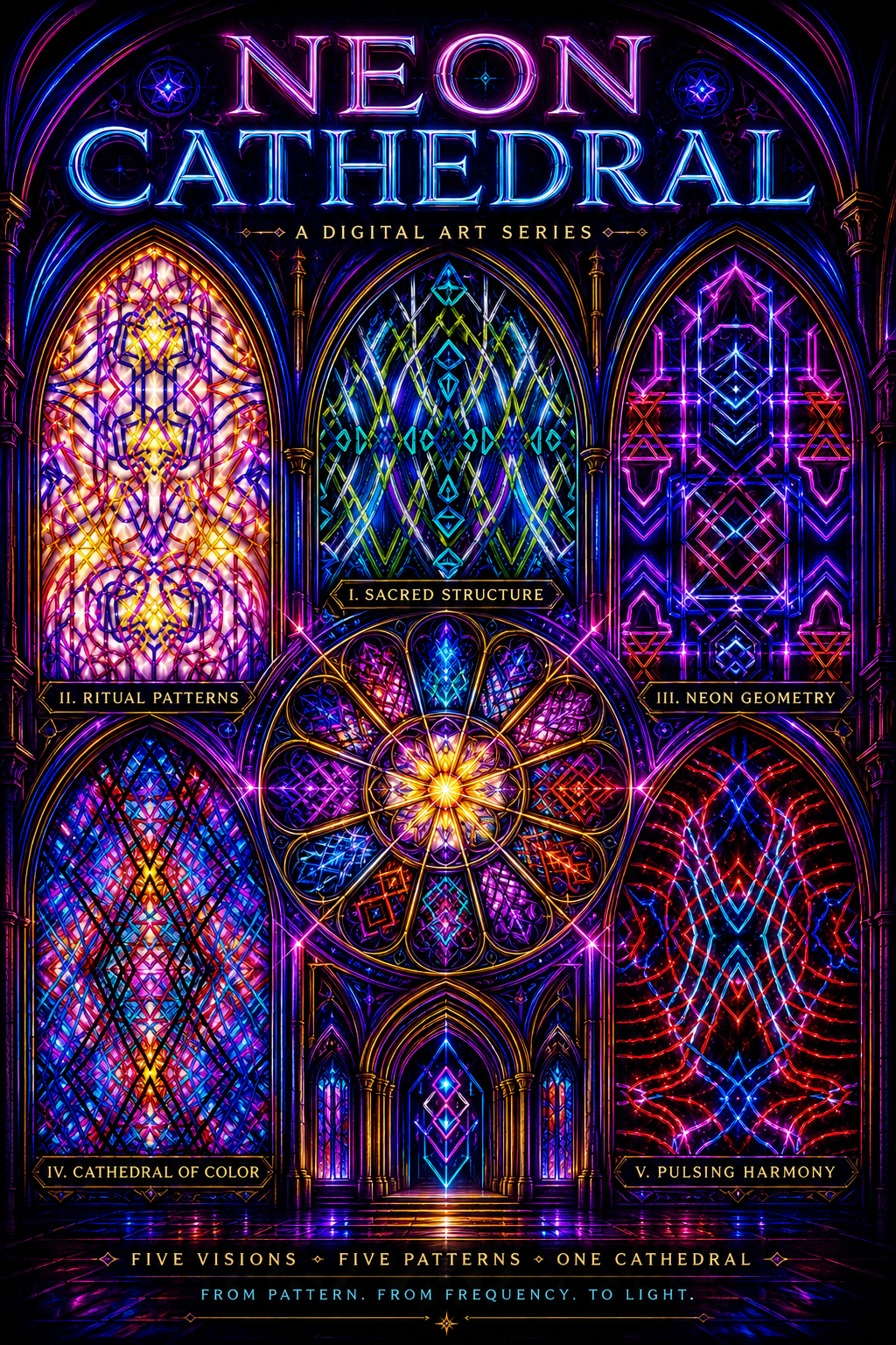 Neon Cathedral — Abstract Architecture Digital Art Bundle | Instant Download