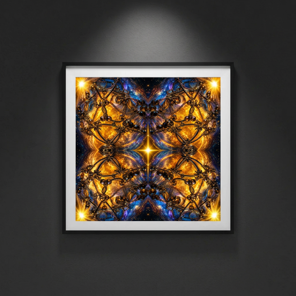 Nocturne Rituals gold celestial artwork, framed display mockup. Digital download only; frame not included.