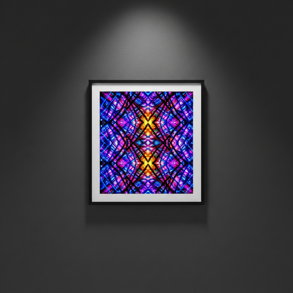 Neon Cathedral — Framed wall mockup piece 1