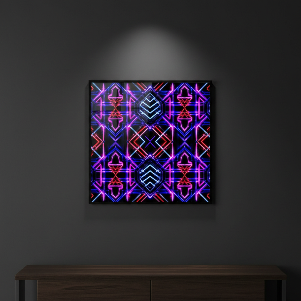 Neon Cathedral — Framed wall mockup piece 2