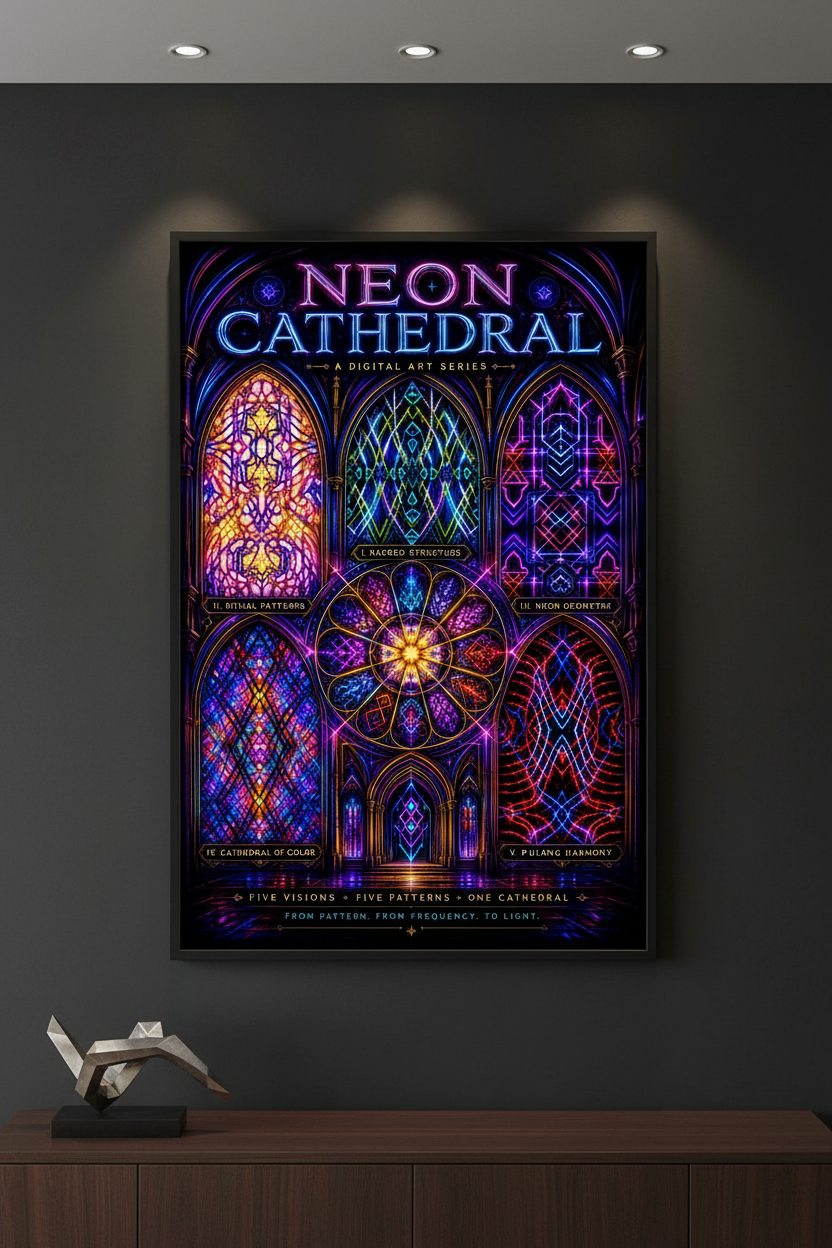 Neon Cathedral — Framed Wall Art Mockup