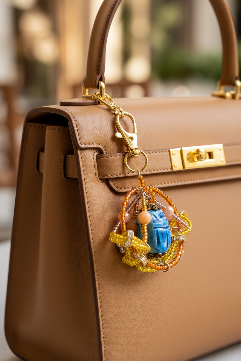 The Scarab Sun Relic — Clipped on Bag